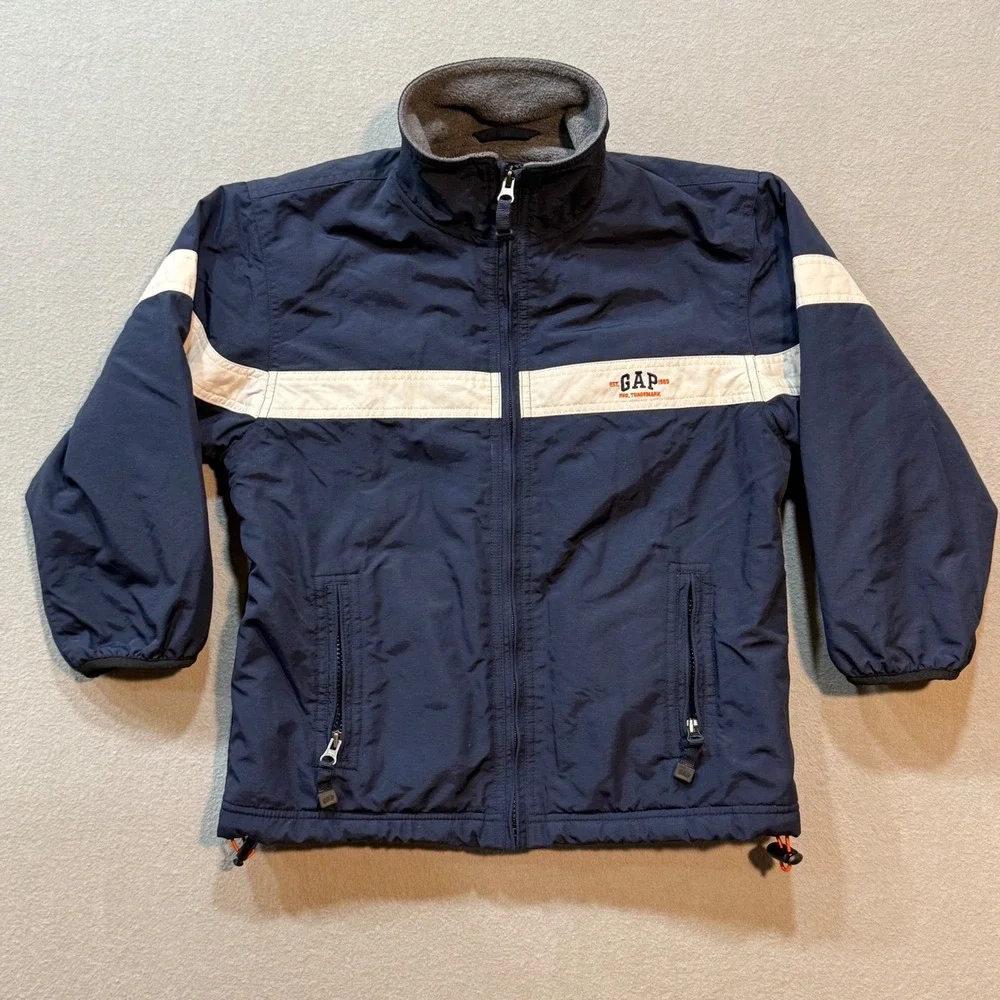 GAP Kids Navy Blue Zip Jacket Small (5-6) Fleece Lined Windbreaker Y2K Retro‎
